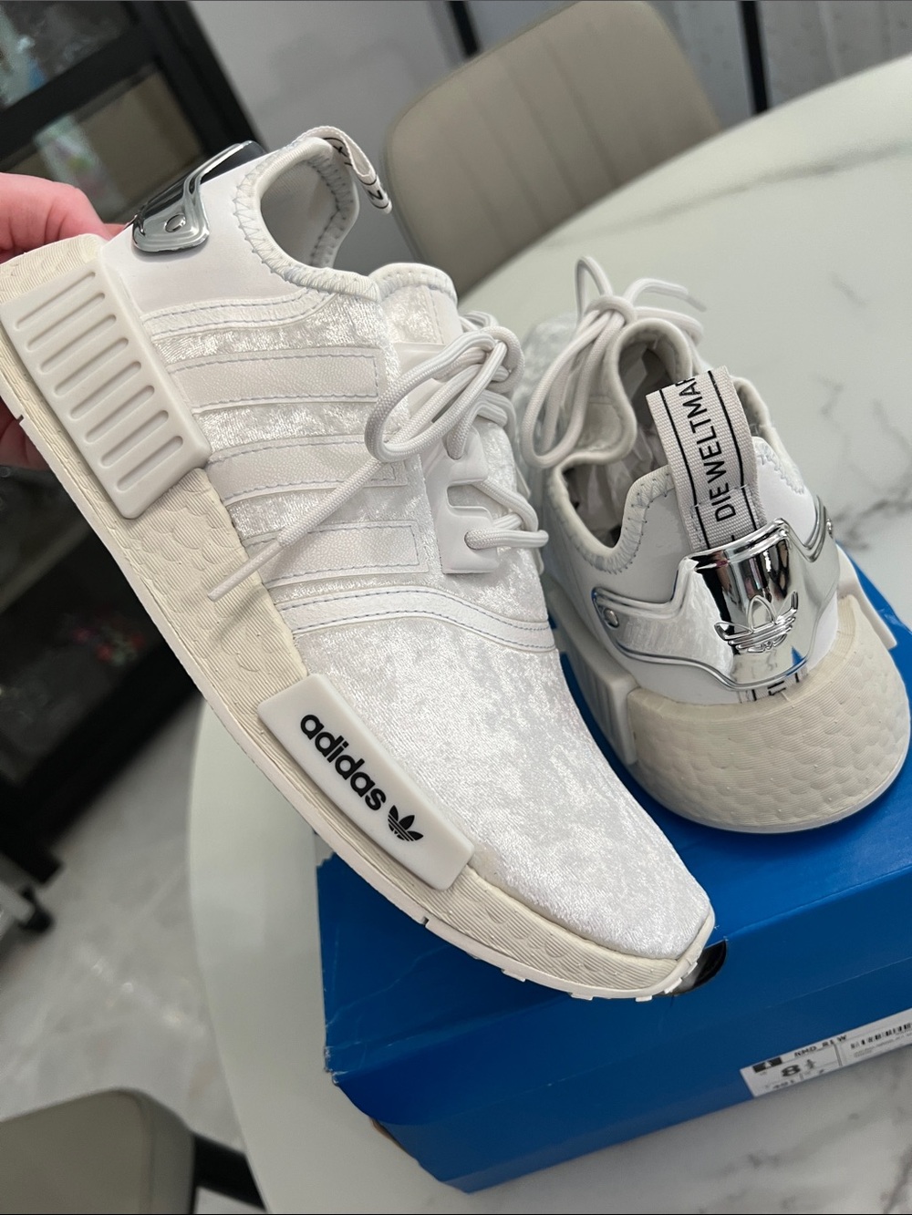 NWT Adidas NMD R1 velour white sneakers size 8.5